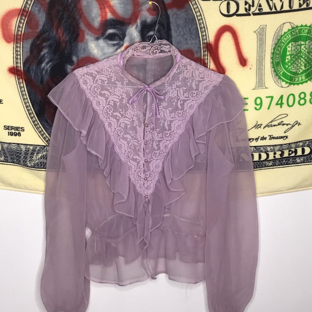 Vintage Angel Fairy Pale Purple Peasant Top